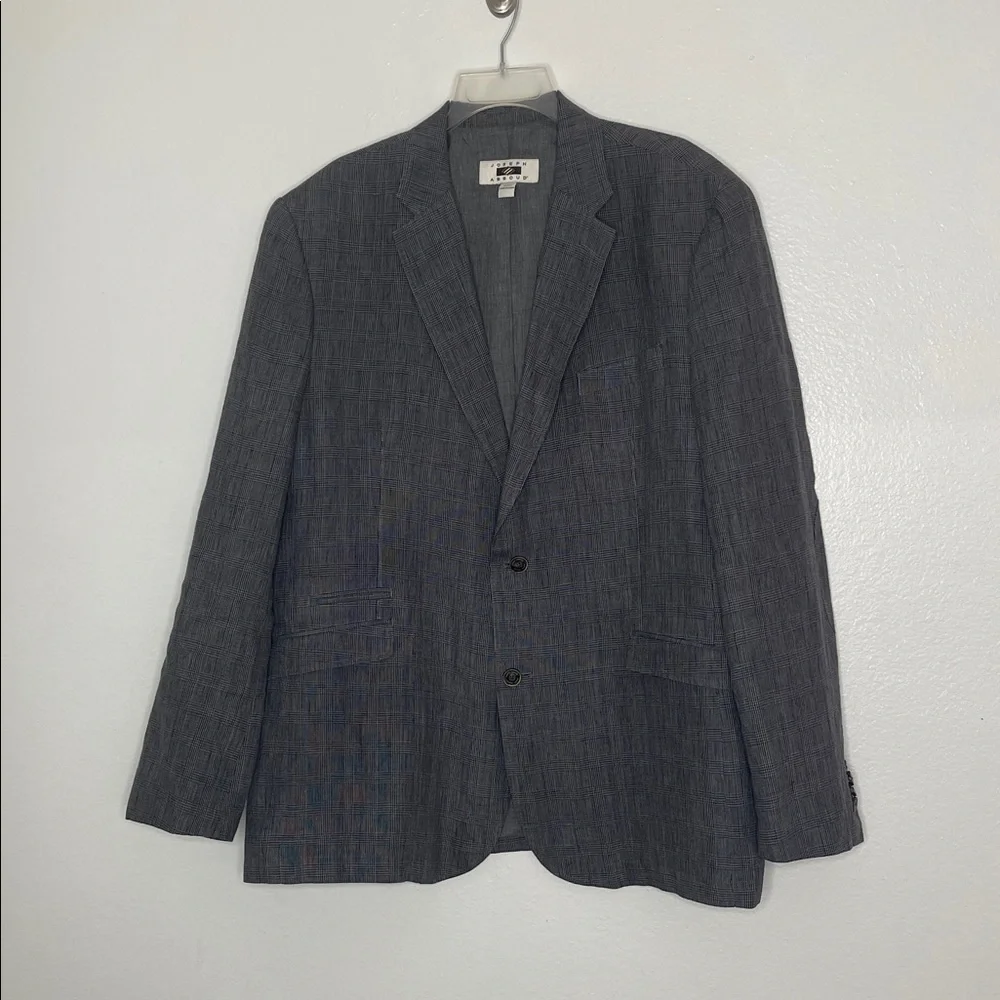 Joseph Abboud 100% Linen Black Gray Houndstooth Plaid Blazer Size XXL